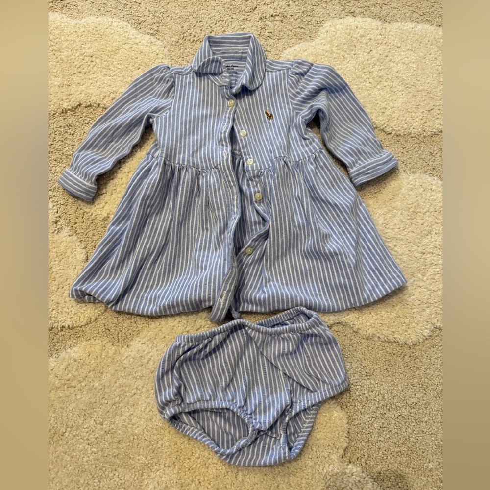 Ralph Lauren Striped Shirt Dress with Bloomers - Size 9M